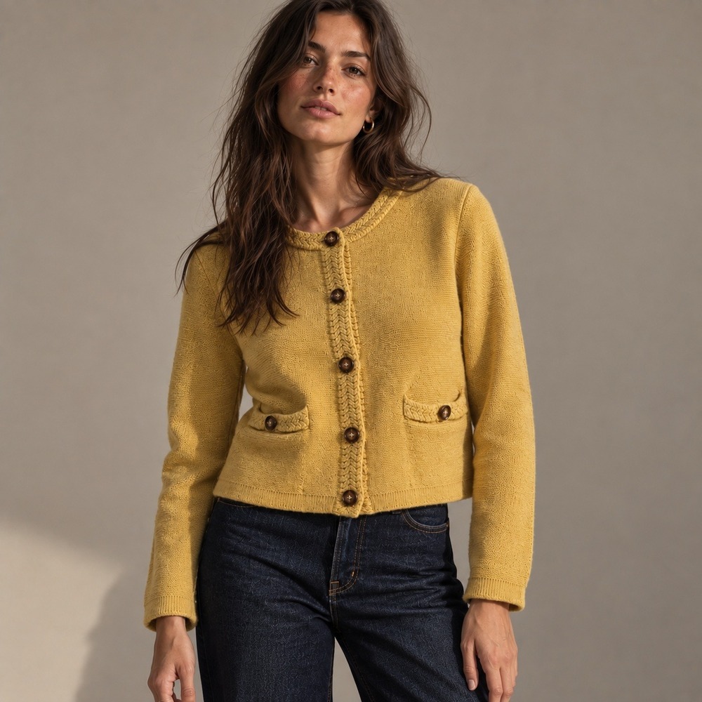 J.Crew Cotton Lady Jacket Cardigan Sweater Marigold Yellow Sz M